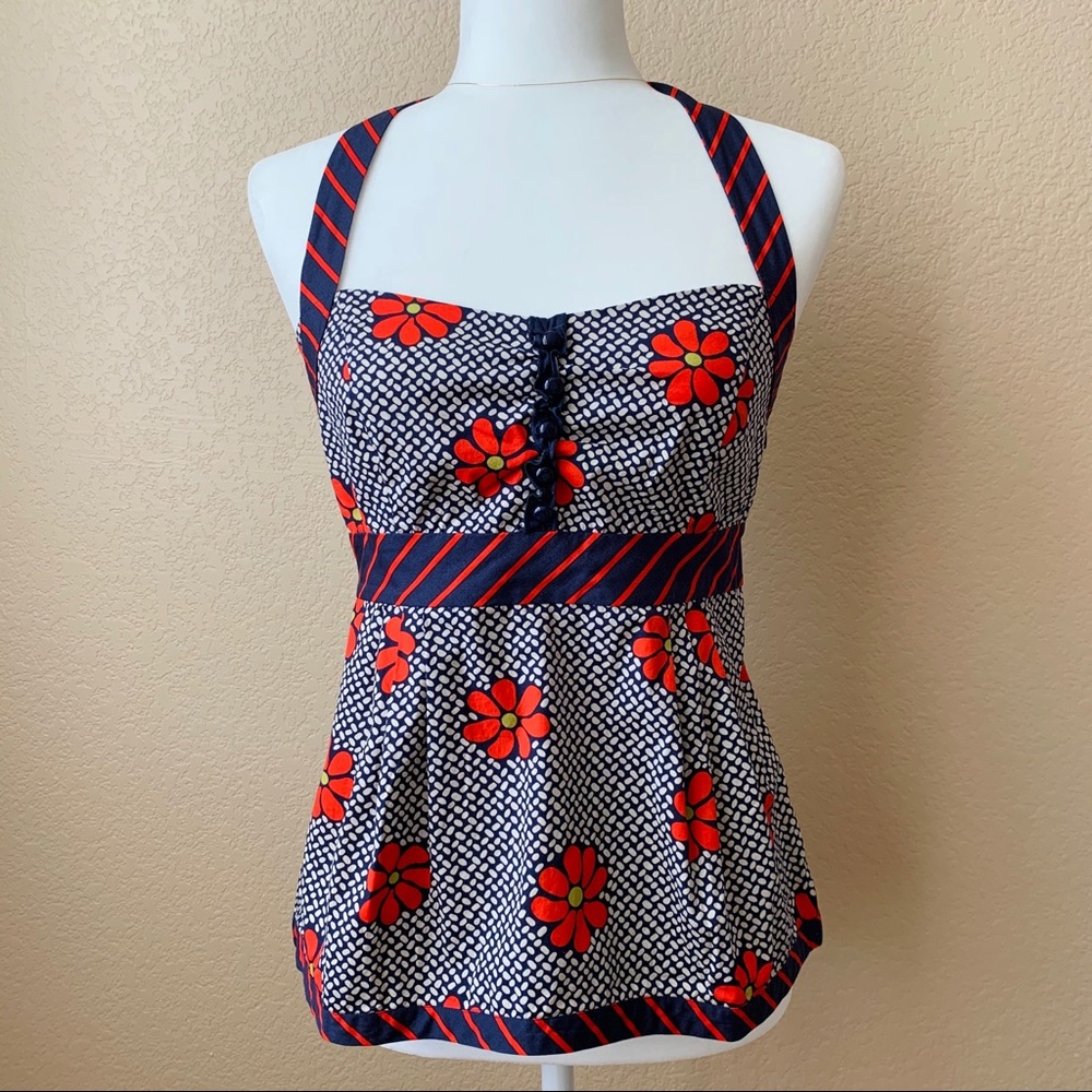 Anthropologie Odille Halter Tie Peplum Floral Top